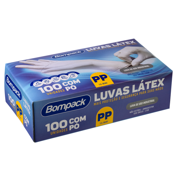 LUVA LATEX BOMPACK INDUSTRIAL PP C/PO C/100 (NAO USO MEDICO)